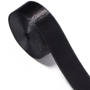 Black double-sided velvet ribbon trim for gift box packaging, bow making and garment sewing.