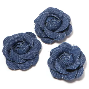 Vintage denim camellia fabric flower patches DIY handmade clothing shoes accessories 3pcs