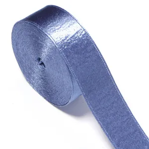 Blue double-sided shiny ribbon roll for gift box packaging, clothing trim and bow making.