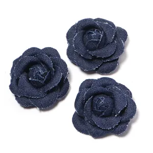 Dark blue denim fabric rose flowers DIY craft accessories for clothing, hats, bags, and shoes.