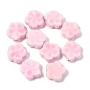 Perline di ceramica rosa fiori a cinque petali accessori per collana braccialetto fai