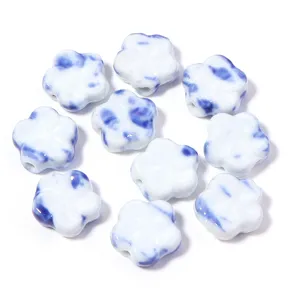Perline di fiori in ceramica blu bianco smalto forno fai da te accessori gioielli bracciale.