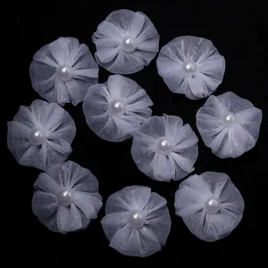 Weiße Netz-Perlen Plissee Blumen Accessoires für DIY Haarnadel Kleidung Hüte Taschen Dekoration