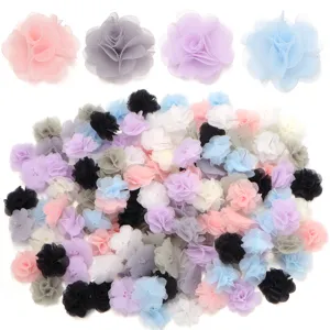 Colorful chiffon 3d fabric flowers DIY handmade craft accessories for hair clips and bags.