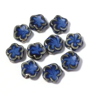 Perline sfuse in ceramica a cinque petali, accessori per gioielli fai da te blu forno.