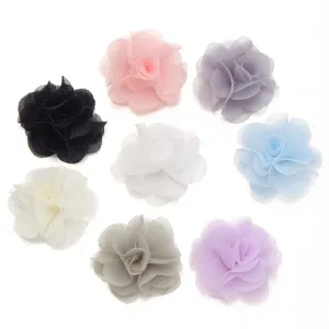 Close up of colorful chiffon 3D rose flowers, perfect for DIY hair accessories and crafts.
