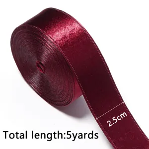 Burgundy velvet ribbon roll, 2.5cm wide and 5 yards long, ideal for gift wrapping and bows.