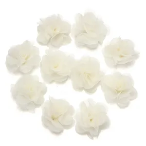 White chiffon flower details, DIY hair accessory material, soft fabric craft flower trim.