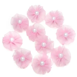 Rosa Netzstoff Perle Plissee Blume DIY Zubehör für Haarnadeln, Kleidung, Taschen und Schuhe.