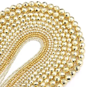 Gold faceted hematite beads round loose spacer beads for DIY jewelry making bracelets necklace