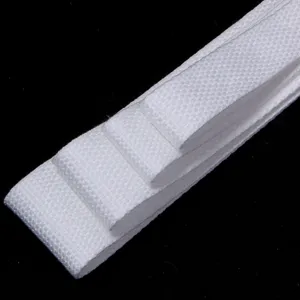 White polyester-cotton grain webbing detail, thick canvas strap for bags and garments.