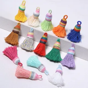 Colorful gradient mini tassels close-up, perfect for DIY jewelry earrings and bag pendant crafts.