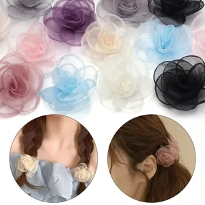 Transparente Mesh Kamelien Blumen Accessoires fuer Haarklammern und modische DIY Kleidung.