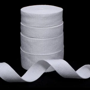 White thick twill webbing tape close-up, durable canvas bag handle material, detail view.