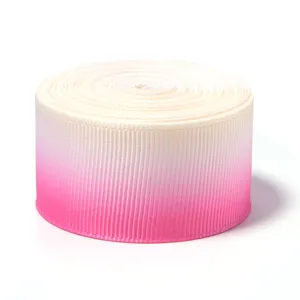 Gradient grosgrain ribbon roll white to pink for DIY bows gift box packaging crafts