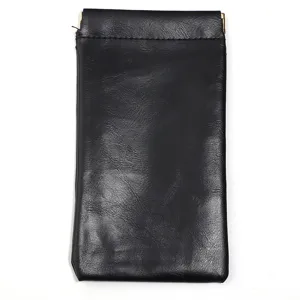 Schwarze PU-Leder tragbare Brillenetui Tasche mit praktischem Federclip-Verschluss.