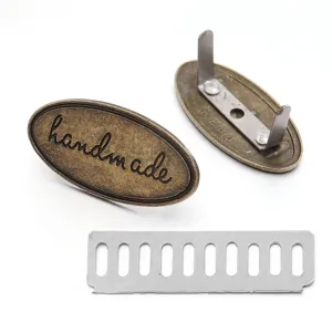 DIY handmade metal oval bag tag hardware accessory with mounting backing plate for crafts