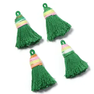Close-up detail of gradient short fluffy tassel pendant, perfect for DIY handmade jewelry and bags.