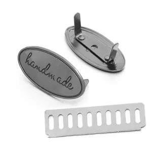 Metal oval handmade bag label DIY hardware tags with backing plate for custom purses.
