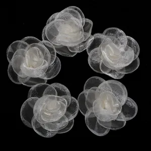 Weisse transparente Mesh Kamelien Blumen fuer DIY Haarschmuck und Bastelarbeiten