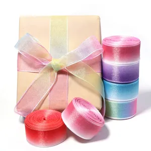 Gradient sheer organza ribbon gift box wrapping set for party wedding DIY crafts decor.