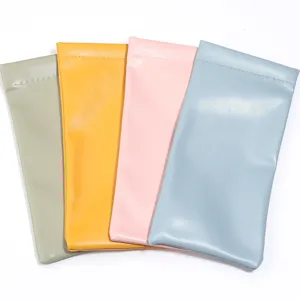 Custodia per occhiali in pelle colorata con chiusura a pressione, borsa organizer portatile.