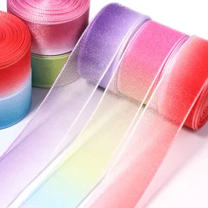 Gradient sheer organza ribbon rolls for gift wrapping, party and wedding decoration.