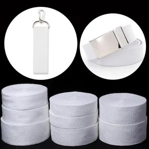 White thick polyester-cotton webbing strap detail with canvas belt and hardware accessories.