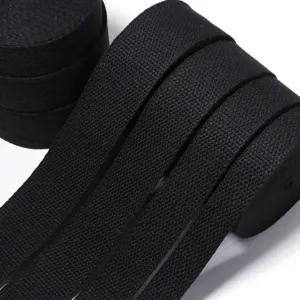 Thickened black polyester cotton webbing detail view for canvas bags, luggage and straps.