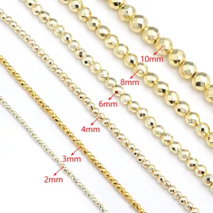 Golden faceted hematite loose beads DIY gemstone strands 2mm to 10mm sizing options