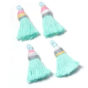 Gradient short glitter cotton tassel detail view, ideal for DIY jewelry, bag charms and garment accessories.