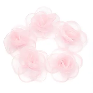 Rosa Mesh Kamelie Blumen Zubehör für DIY Haarschmuck, Kleidung, Taschen und Schuhe.