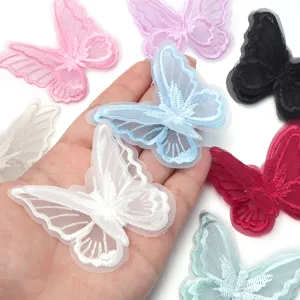 Detailed view of 3d double layer butterfly lace embroidery patch for diy handmade craft decor.