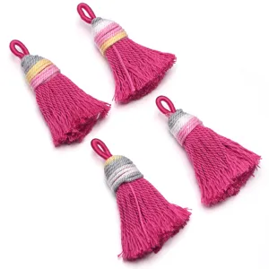 Gradient short fat shiny silk cotton thread tassel pendant DIY handmade jewelry accessory detail
