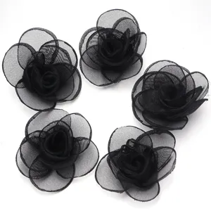 Schwarze Netztuch Kamelie Blumen DIY Zubehoer, Stoff Blueten fuer Haarnadeln und Kleidung.