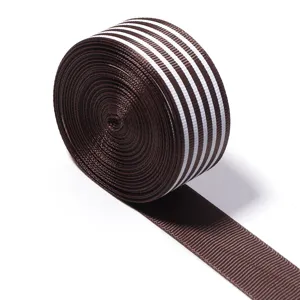Brown striped grosgrain ribbon for DIY hair bows, gift packaging, and clothing accessories.