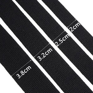 Detail view of black thickened cotton weave webbing straps showing different width options.