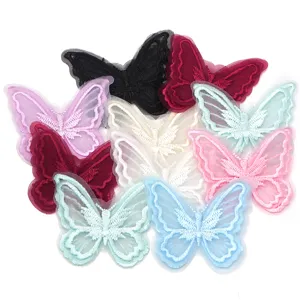 Colorful double layer 3D lace butterfly embroidery patches for DIY clothing decoration