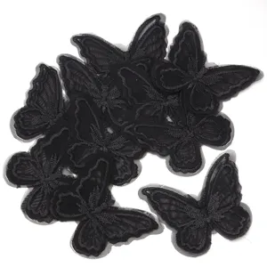 Black 3D lace butterfly embroidery patch DIY clothing shoes bags decorative accessories