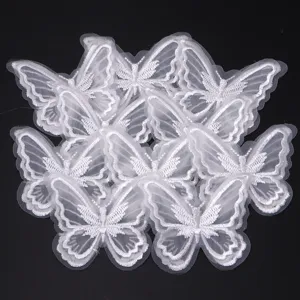 White double layer 3D embroidered lace butterfly DIY clothing craft patches accessories