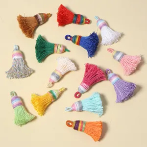 Colorful mini cotton tassels with gradient shiny silk, perfect for DIY jewelry and bag charms.