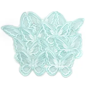 Light blue double layer 3D embroidery lace butterfly patch for DIY clothing accessories