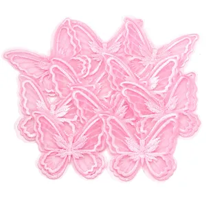 Pink 3D embroidery lace butterfly patch DIY garment accessory detailed close-up shot.