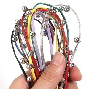 Colorful beaded leather cord strap for DIY punk style necklace, waist chain and clothing decor.