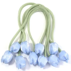 Fleur de tulipe bleue en tissu accessoire bricolage attache cheveux ruban nœud décoration élégant