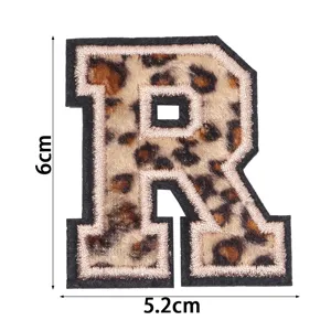 Patch brodé lettre R imprimé léopard DIY vêtements chapeau sac accessoire 6cm