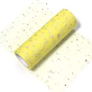 Yellow tulle fabric roll with iridescent sequins for DIY wedding dress party decoration crafts