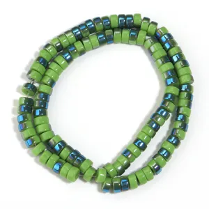 Green electroplated glass wheel spacer beads for DIY jewelry making, necklace and bracelet.