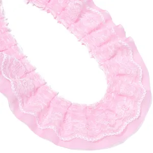 Rosa gerüschte Spitzen-Chiffonborte, doppellagiges Spitzenstoff-Band für DIY-Kleidung, Nähen.