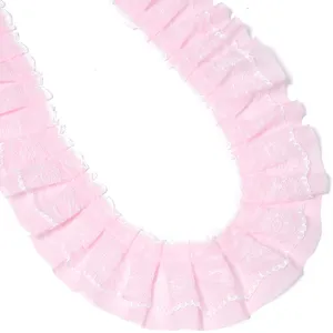 Rosa plissierte Spitze Chiffon doppelschichtige Rüschen Borte Band für DIY Kleidung Nähhandwerk.